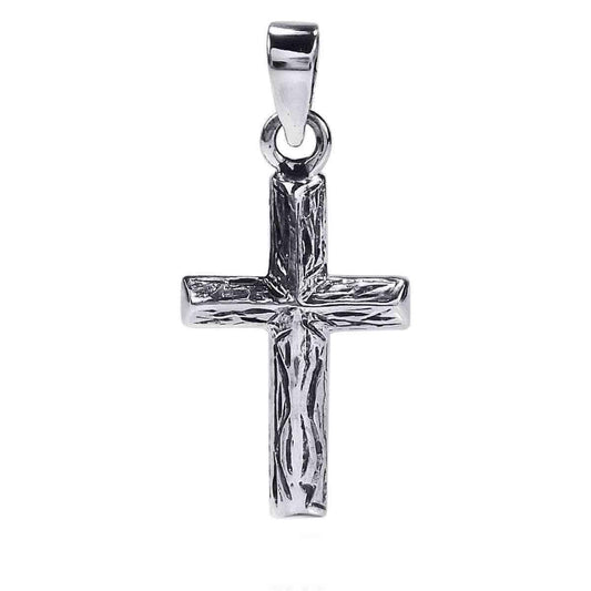 Handmade Textured Dainty Cross of Faith .925 Sterling Silver Pendant (Thailand) UK