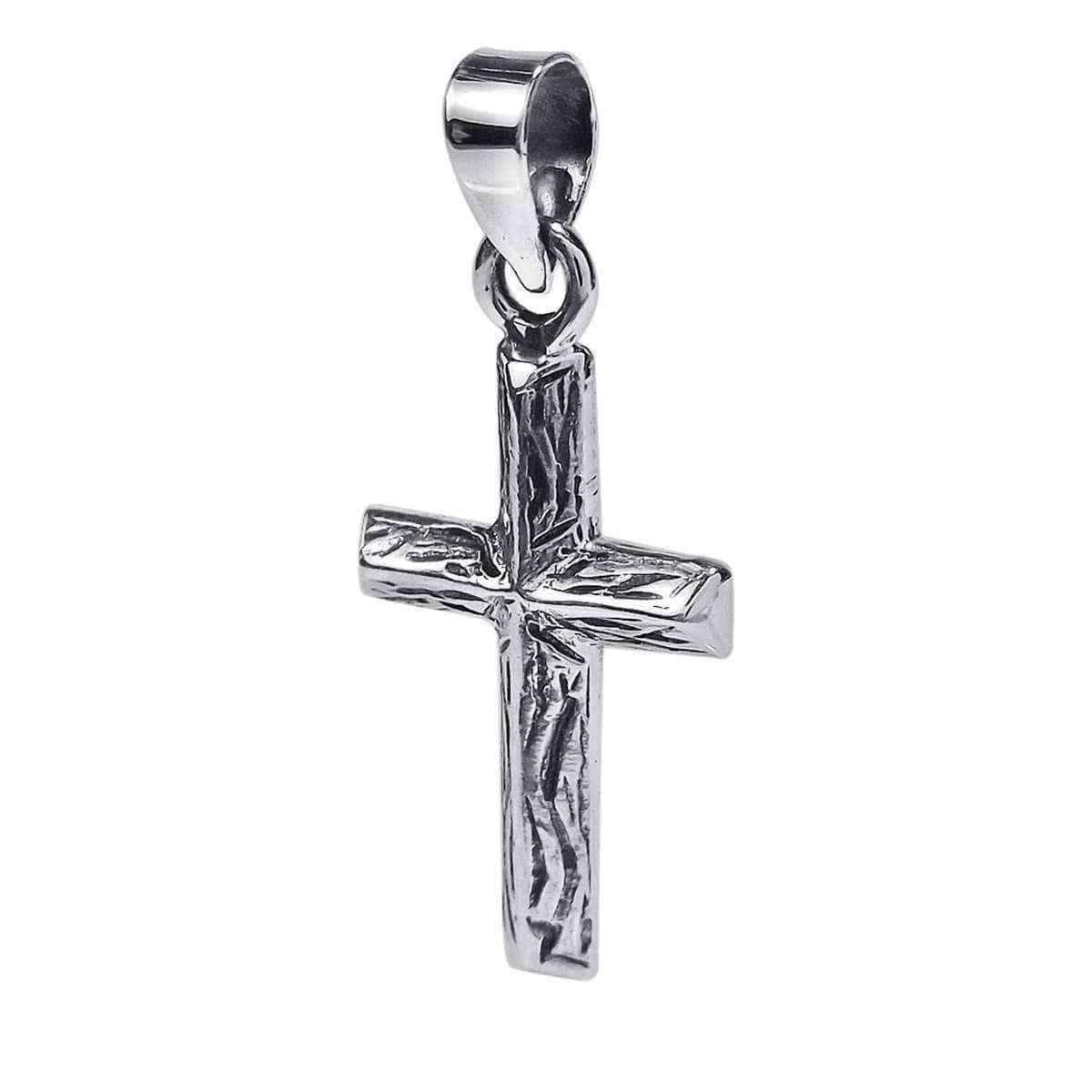 Handmade Textured Dainty Cross of Faith .925 Sterling Silver Pendant (Thailand) UK