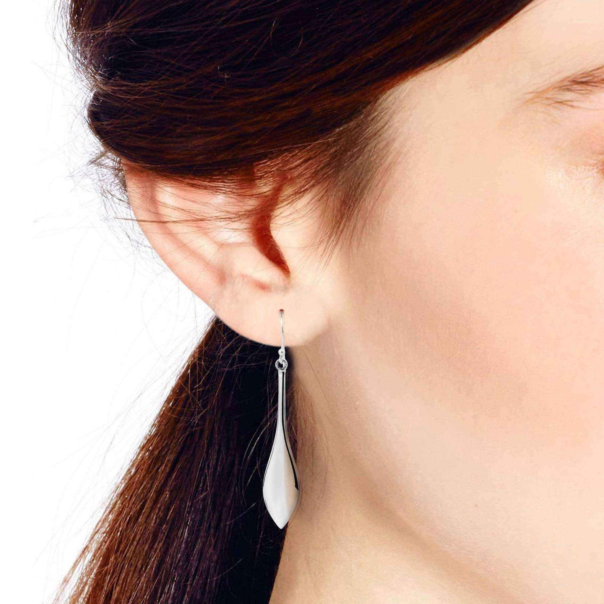 Handmade Trendy Long Elongated Teardrop .925 Silver Dangle Earrings (Thailand) UK