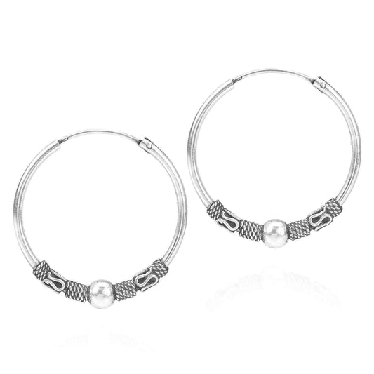 Handmade Tribal Bali Style Sterling Silver 30mm Hoop Earrings (Thailand) UK