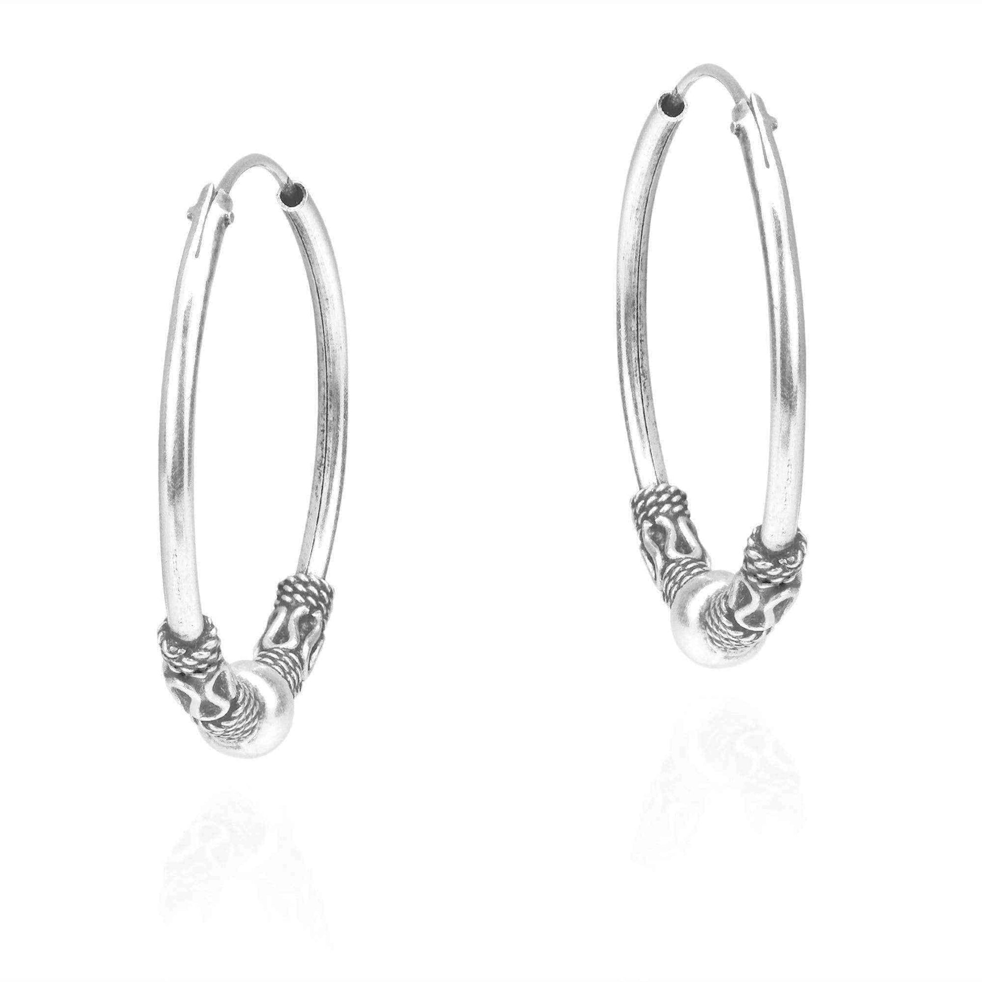 Handmade Tribal Bali Style Sterling Silver 30mm Hoop Earrings (Thailand) UK