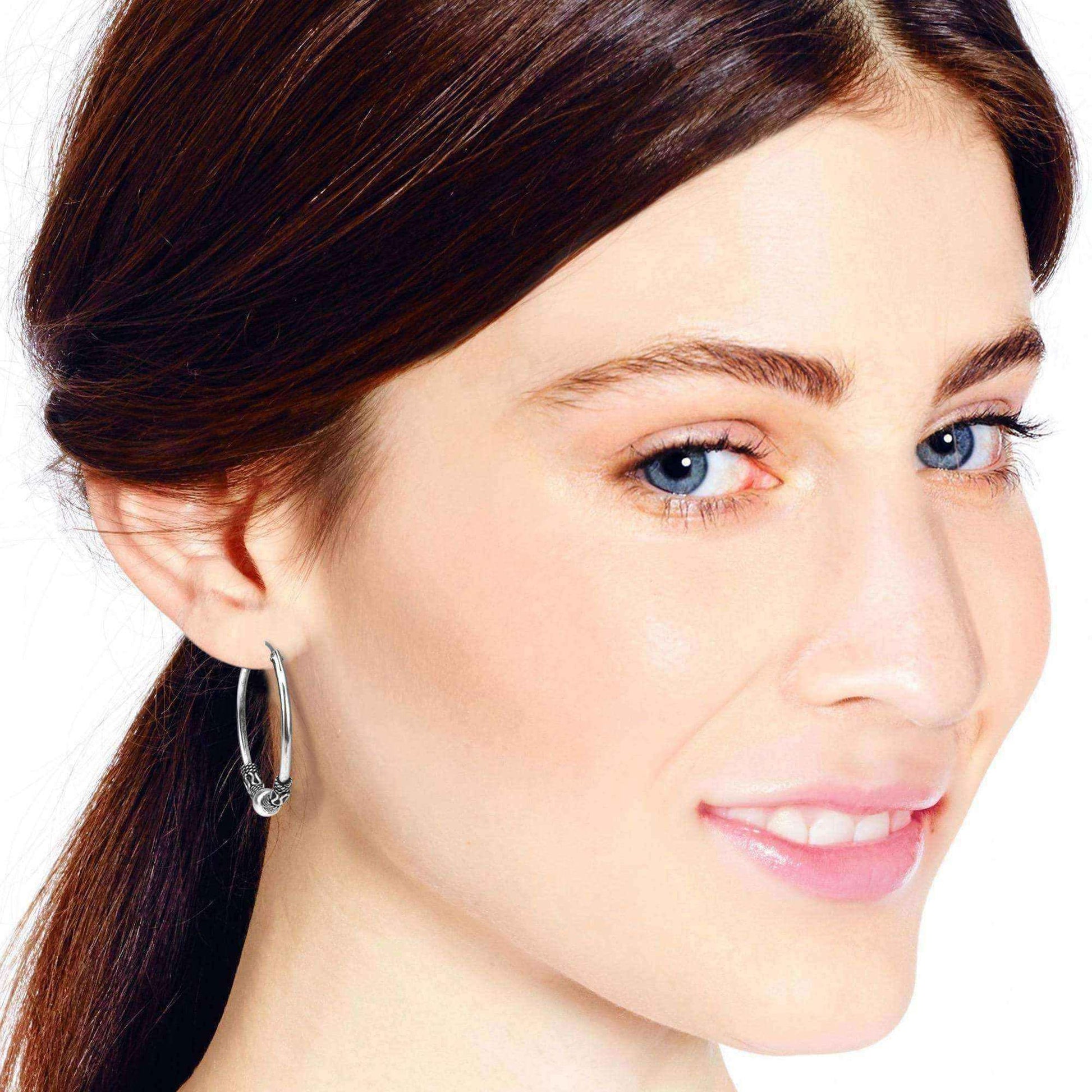 Handmade Tribal Bali Style Sterling Silver 30mm Hoop Earrings (Thailand) UK