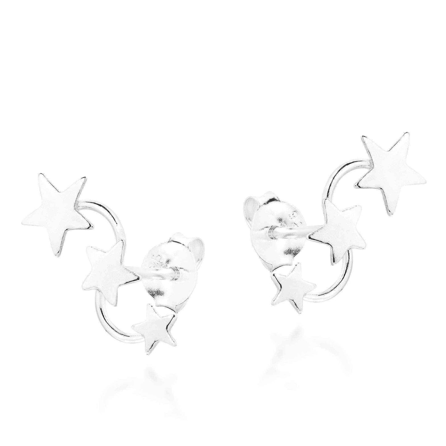 Handmade Triple Shiny Star Studded Earlobe .925 Silver Post Earrings (Thailand) UK