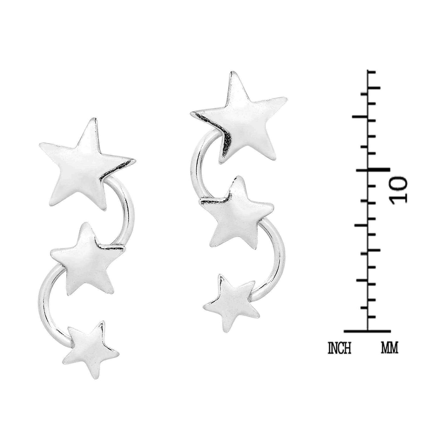 Handmade Triple Shiny Star Studded Earlobe .925 Silver Post Earrings (Thailand) UK