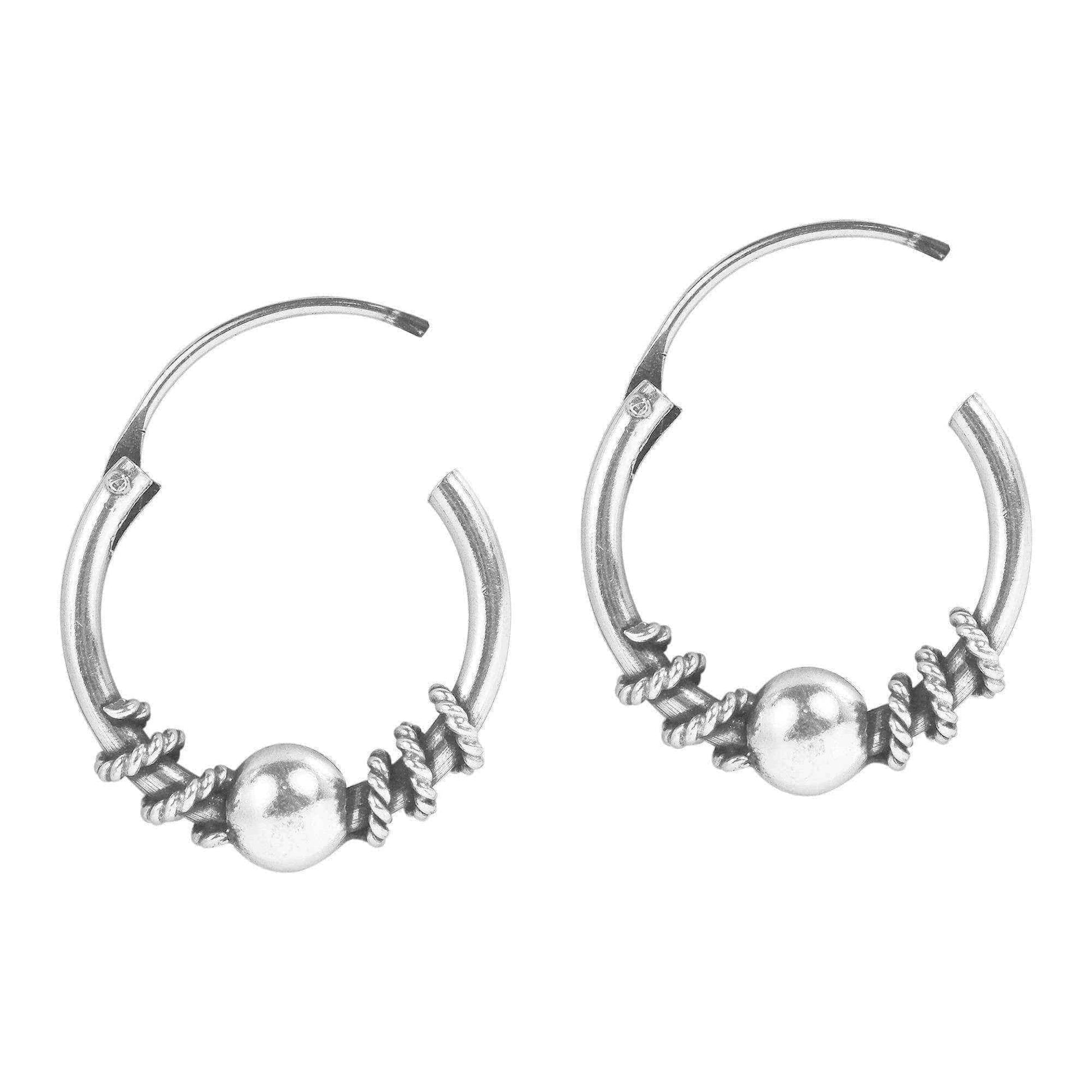 Handmade Twist Bali Bead 14mm Hoop .925 Silver Earrings (Thailand) UK
