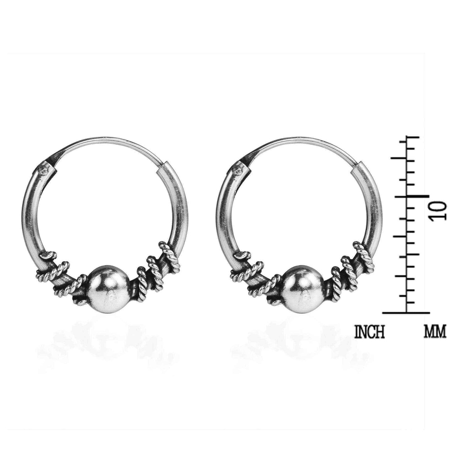 Handmade Twist Bali Bead 14mm Hoop .925 Silver Earrings (Thailand) UK