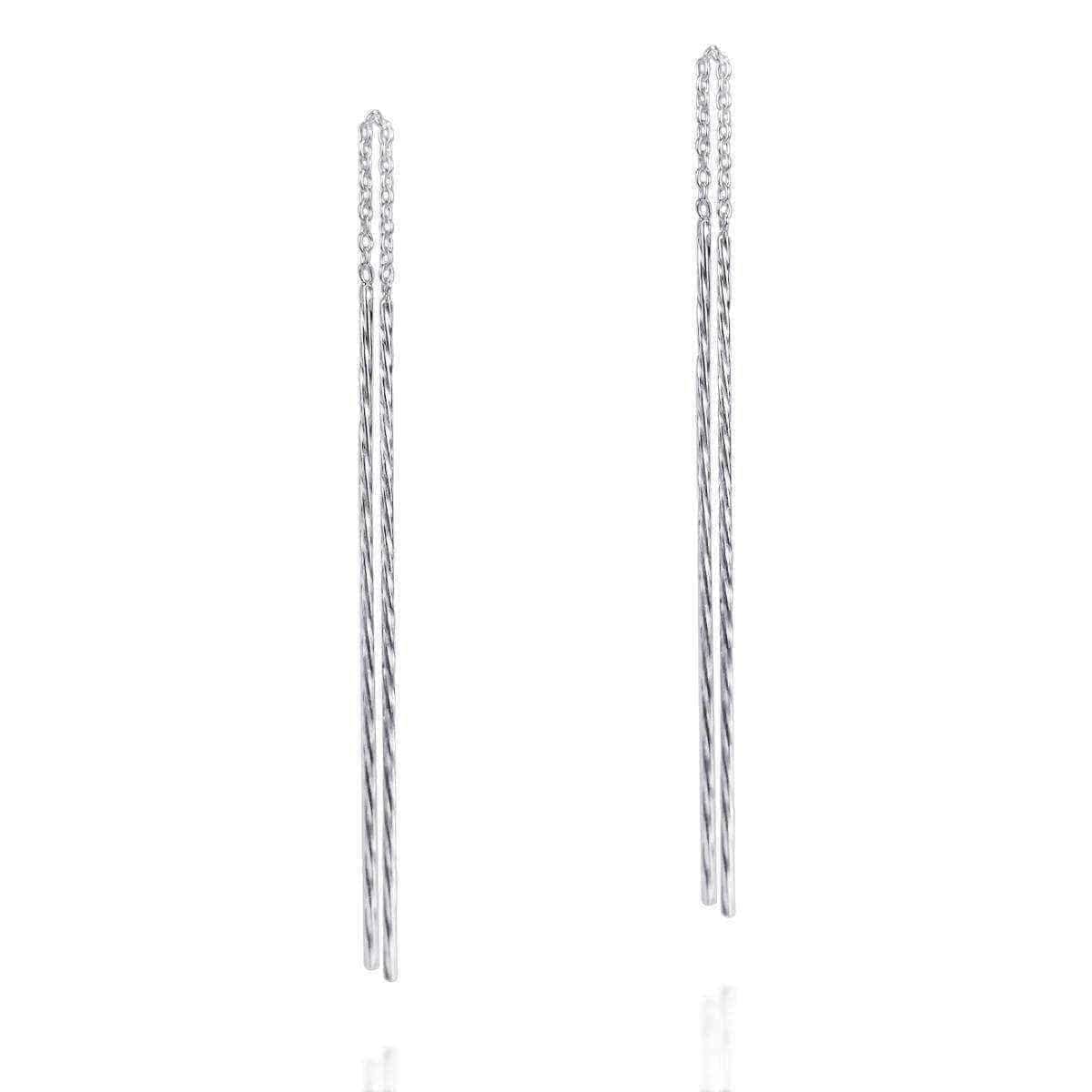 Handmade Twisted Stick Ear Thread Slide Through 925 Silver Earrings (Thailand) UK