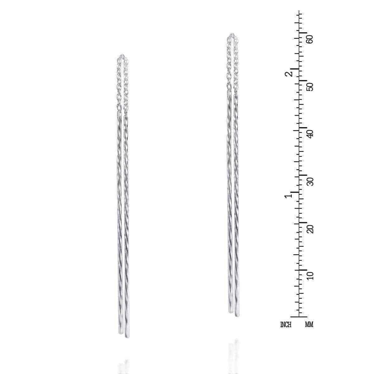 Handmade Twisted Stick Ear Thread Slide Through 925 Silver Earrings (Thailand) UK