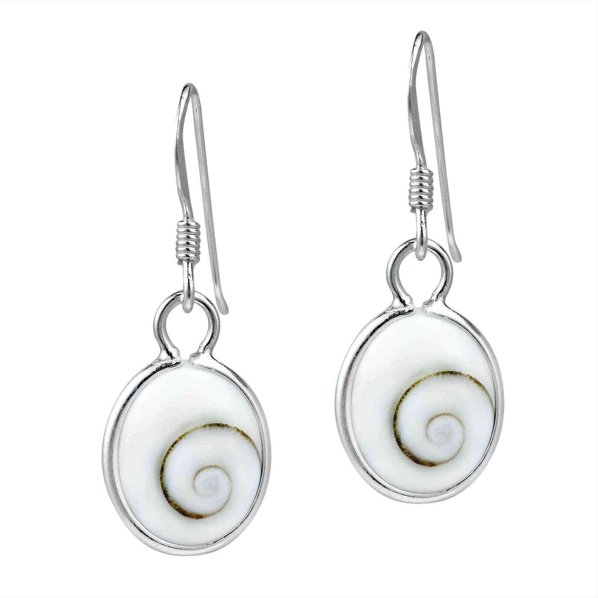 Handmade Versatile Oval Shiva Shell .925 Silver Dangle Earrings (Thailand) UK