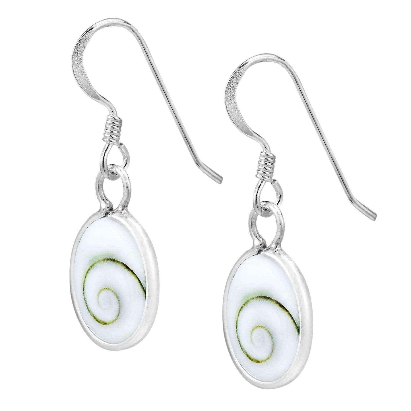 Handmade Versatile Oval Shiva Shell .925 Silver Dangle Earrings (Thailand) UK