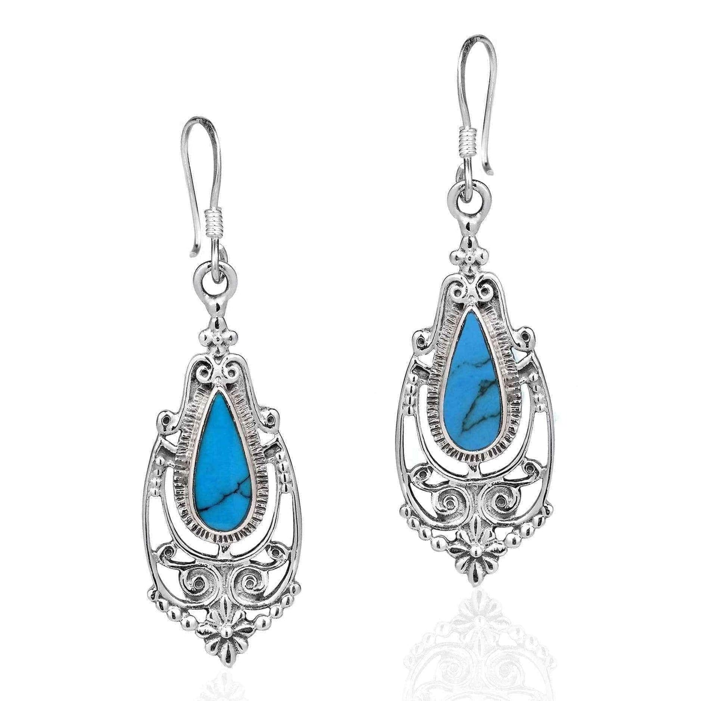Handmade Victorian Teardrop Stone Inlay .925 Silver Dangle Earrings (Thailand) UK