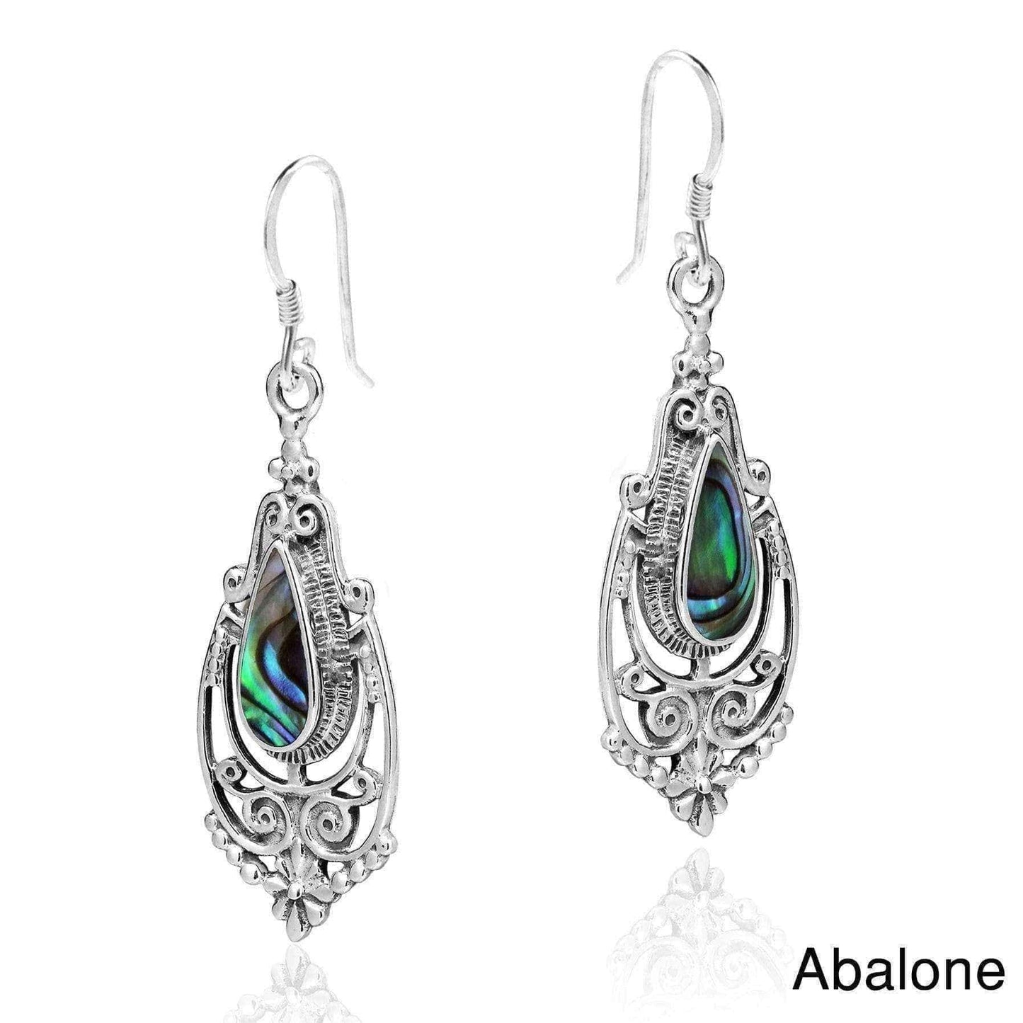 Handmade Victorian Teardrop Stone Inlay .925 Silver Dangle Earrings (Thailand) UK