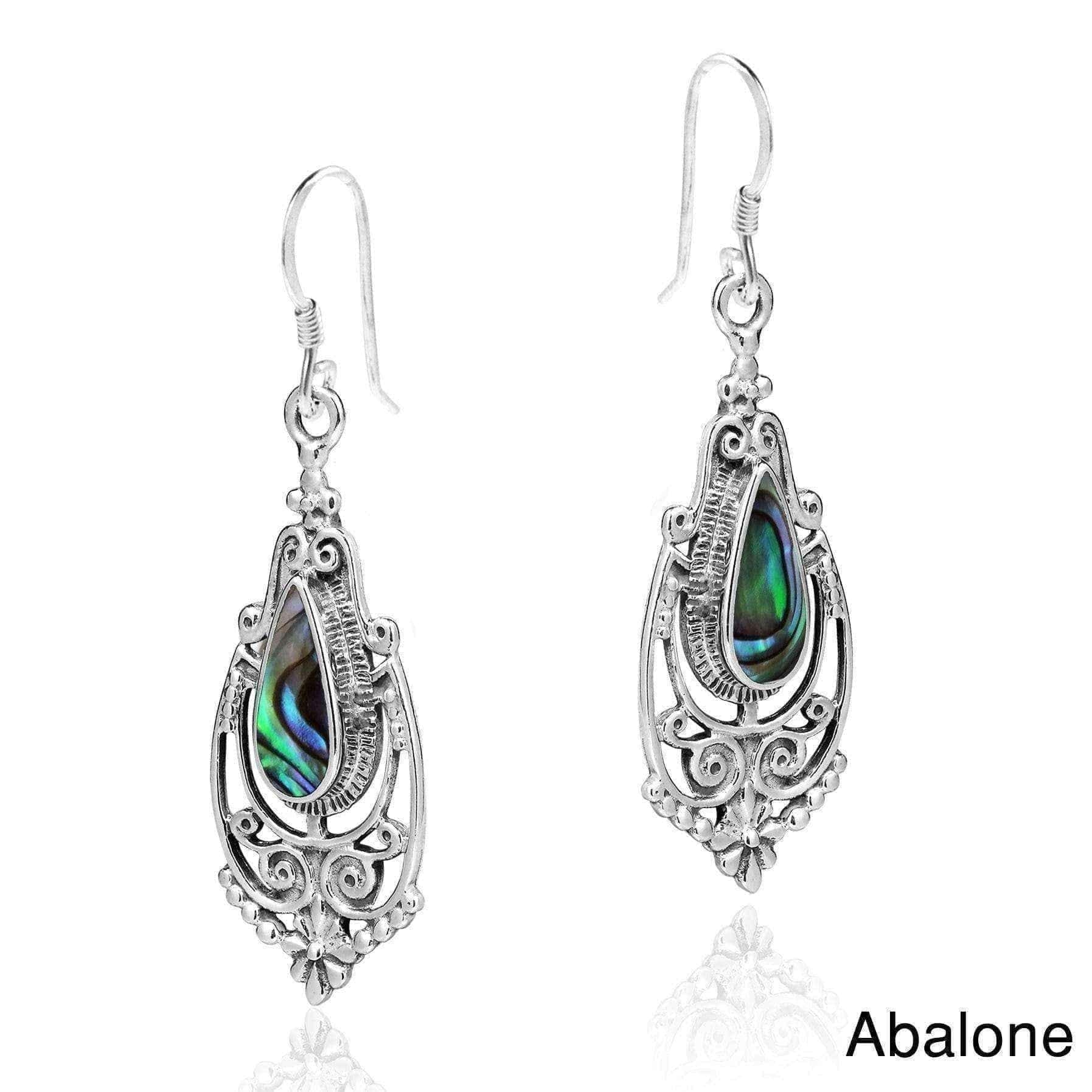 Handmade Victorian Teardrop Stone Inlay .925 Silver Dangle Earrings (Thailand) UK