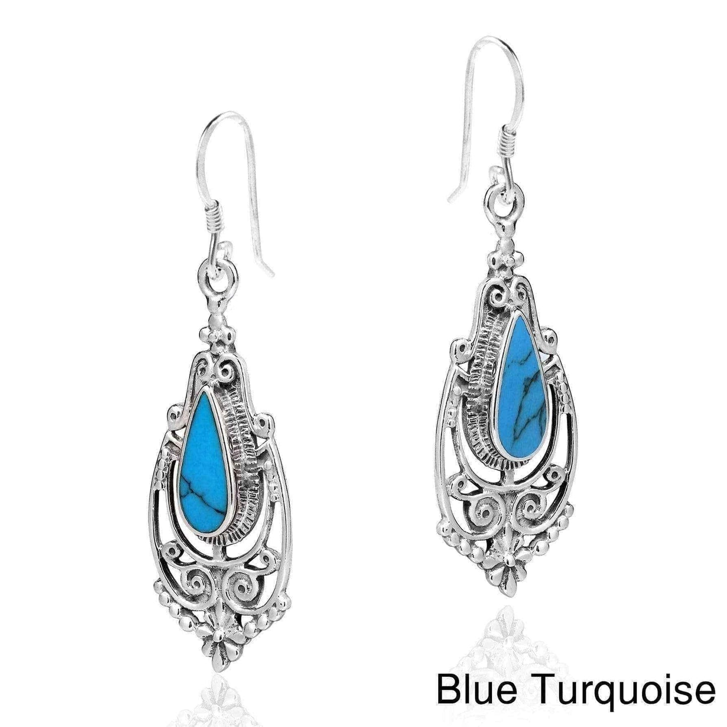 Handmade Victorian Teardrop Stone Inlay .925 Silver Dangle Earrings (Thailand) UK