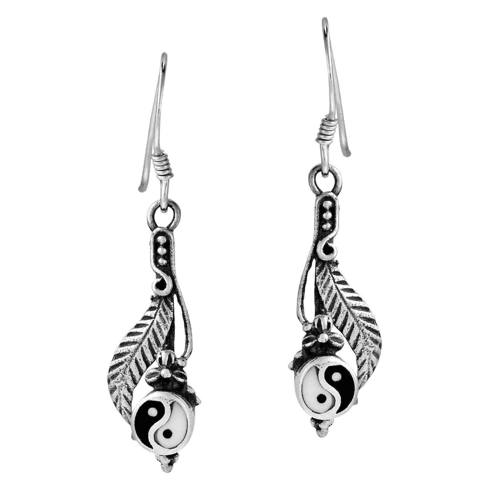 Handmade Yin Yang Oriental Dangle Sterling Silver Earrings (Thailand) UK