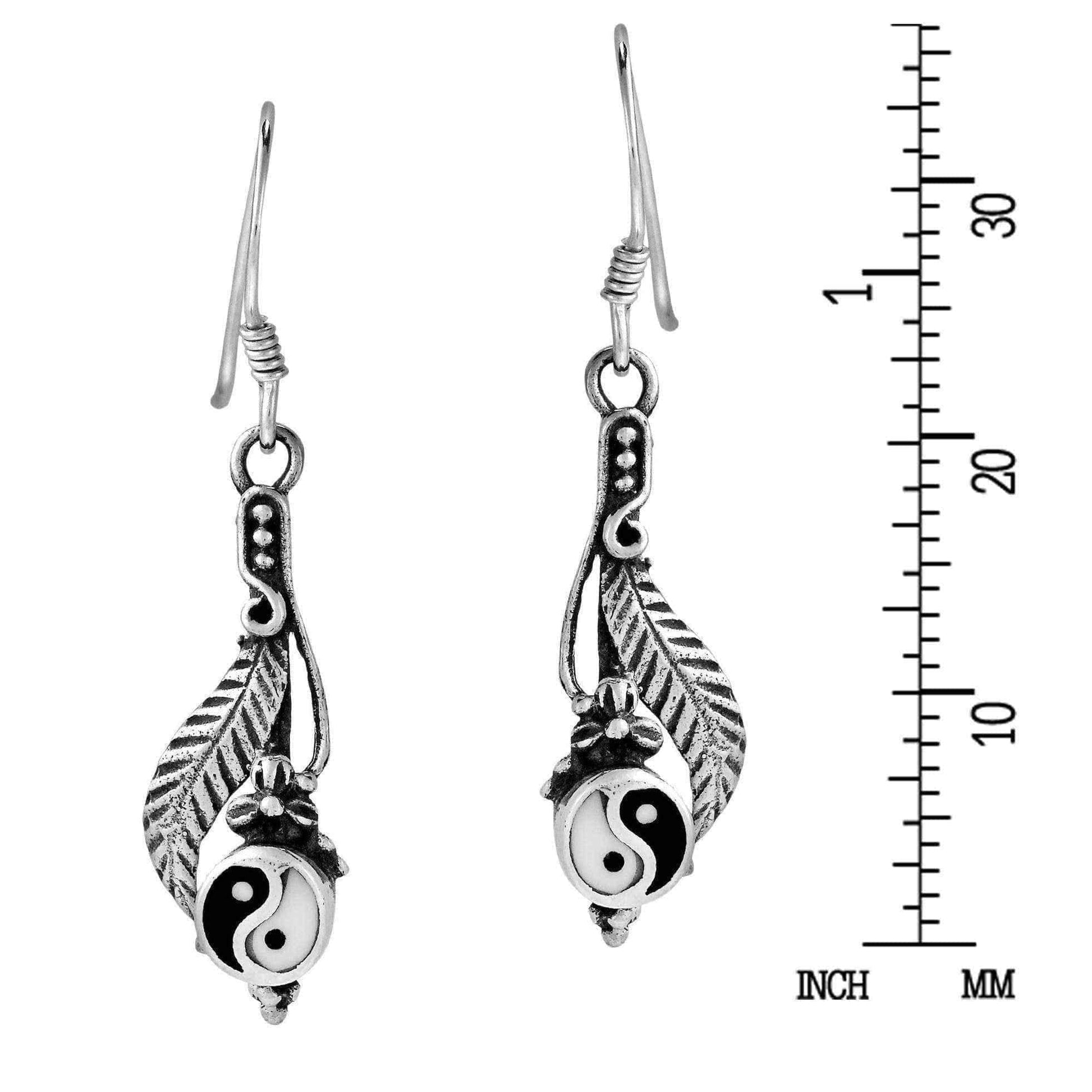Handmade Yin Yang Oriental Dangle Sterling Silver Earrings (Thailand) UK