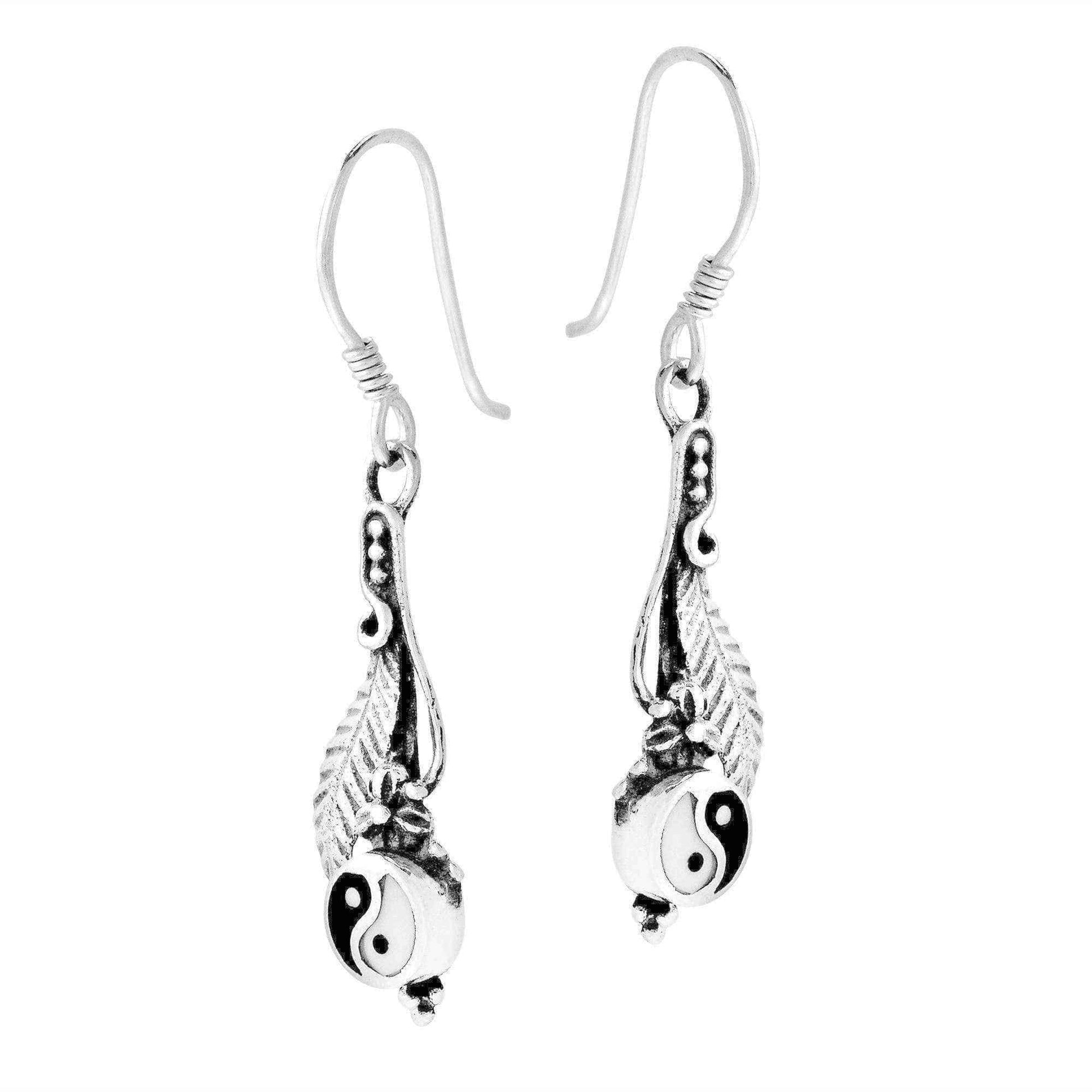 Handmade Yin Yang Oriental Dangle Sterling Silver Earrings (Thailand) UK
