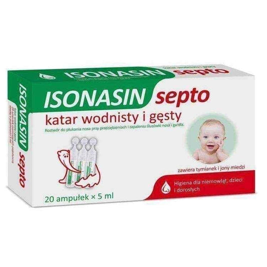 ISONASIN Septo nasal drops 5ml ampoules x 20, sinus infection symptoms UK