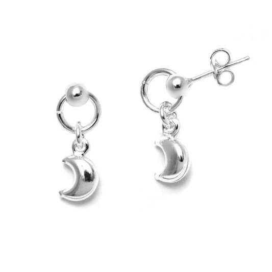 Italian Sterling Silver Ball Hoop Dangle Moon Charm Stud Earrings UK