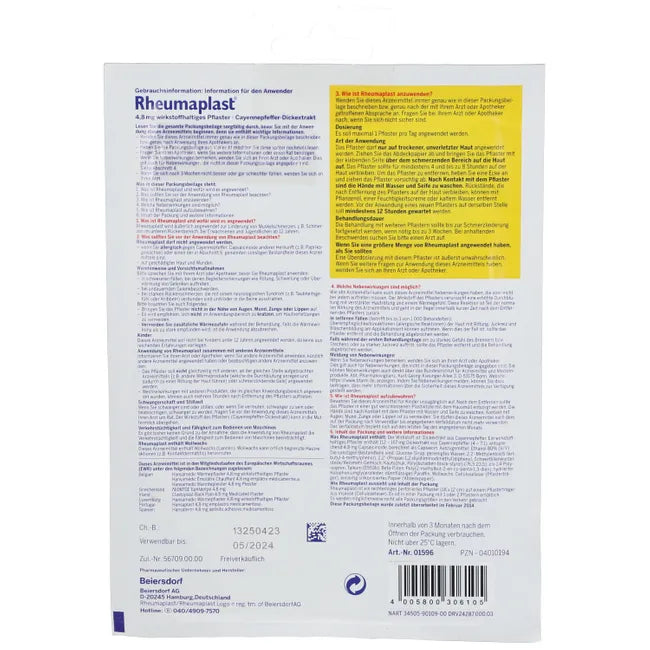 lower back pain RHEUMAPLAST 4.8 mg medicated patch 2 pieces