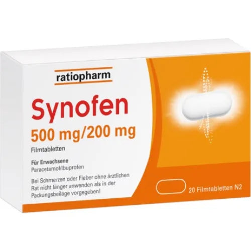 lower back pain relief SYNOFEN 500 mg/200 mg film-coated tablets, 20 tablets
