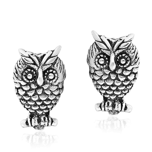 Majestic Owl Perched on a Branch Sterling Silver Stud Earrings UK