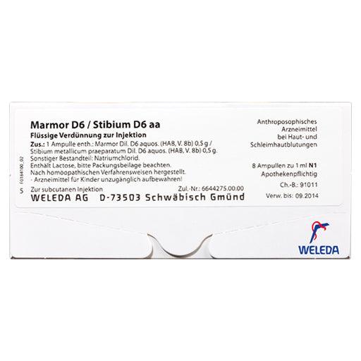 Menstrual disorders and nosebleeds, MARBLE D 6, Stibium D 6 aa ampoules UK