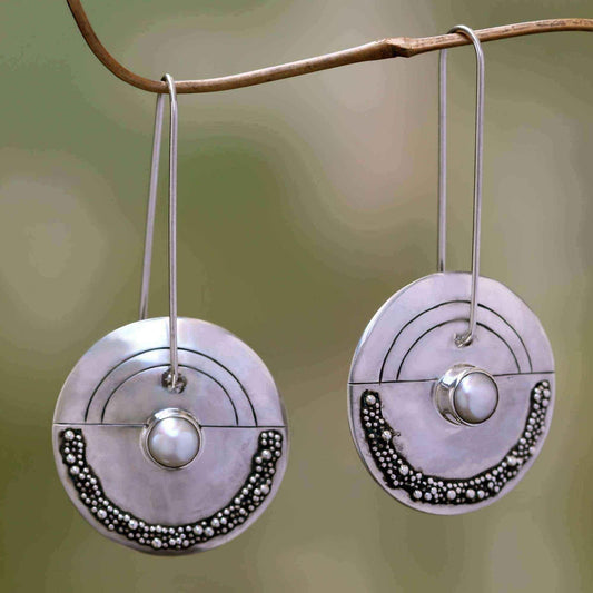 Moonlight Sand Unique Artisan White Freshwater Pearls Set in 925 Sterling Silver with Long Wires Dan UK