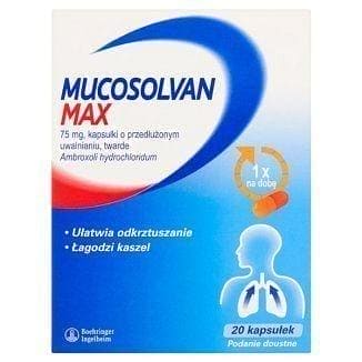 Mucosolvan Max 75mg x 20 capsules, ambroxol hydrochloride UK