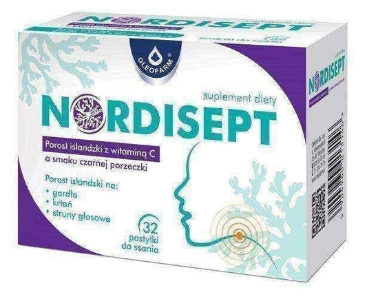 Nordisept Iceland lichen with vitamin C flavored blackcurrant x 32 lozenges UK