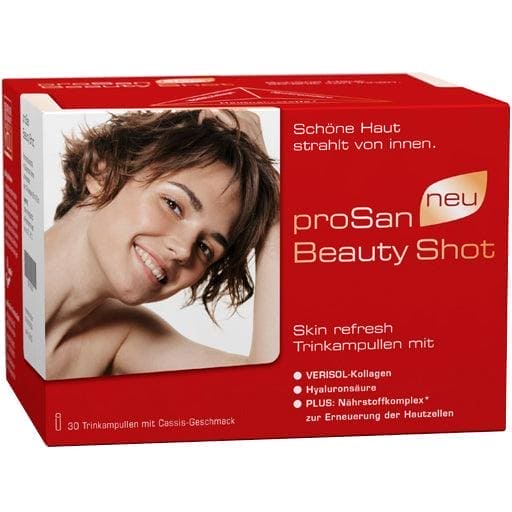 Olive leaf extract, hydroxytyrosol, Coenzyme Q10, Collagen, hyaluronic acid, PROSAN Beauty Shot drinking ampoules UK