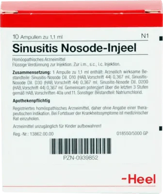 Paranasal sinuses, adenoids, Iymphatism, hay fever, SINUSITIS Nosode Injeel ampoules UK