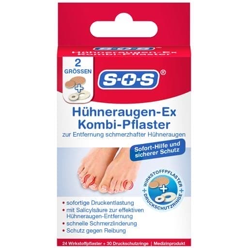 Remove painful corn on foot, SOS CORNS-Ex combi plaster UK