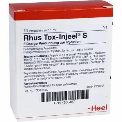 Rheumatism, neuralgia, conjunctivitis, parotitis, mastitis, whitlow, RHUS TOX Injeel S UK