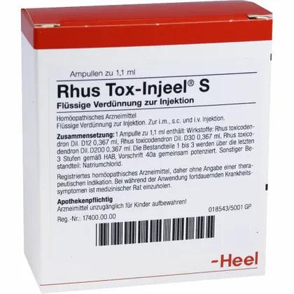 Rheumatism, neuralgia, conjunctivitis, parotitis, mastitis, whitlow, RHUS TOX Injeel S UK