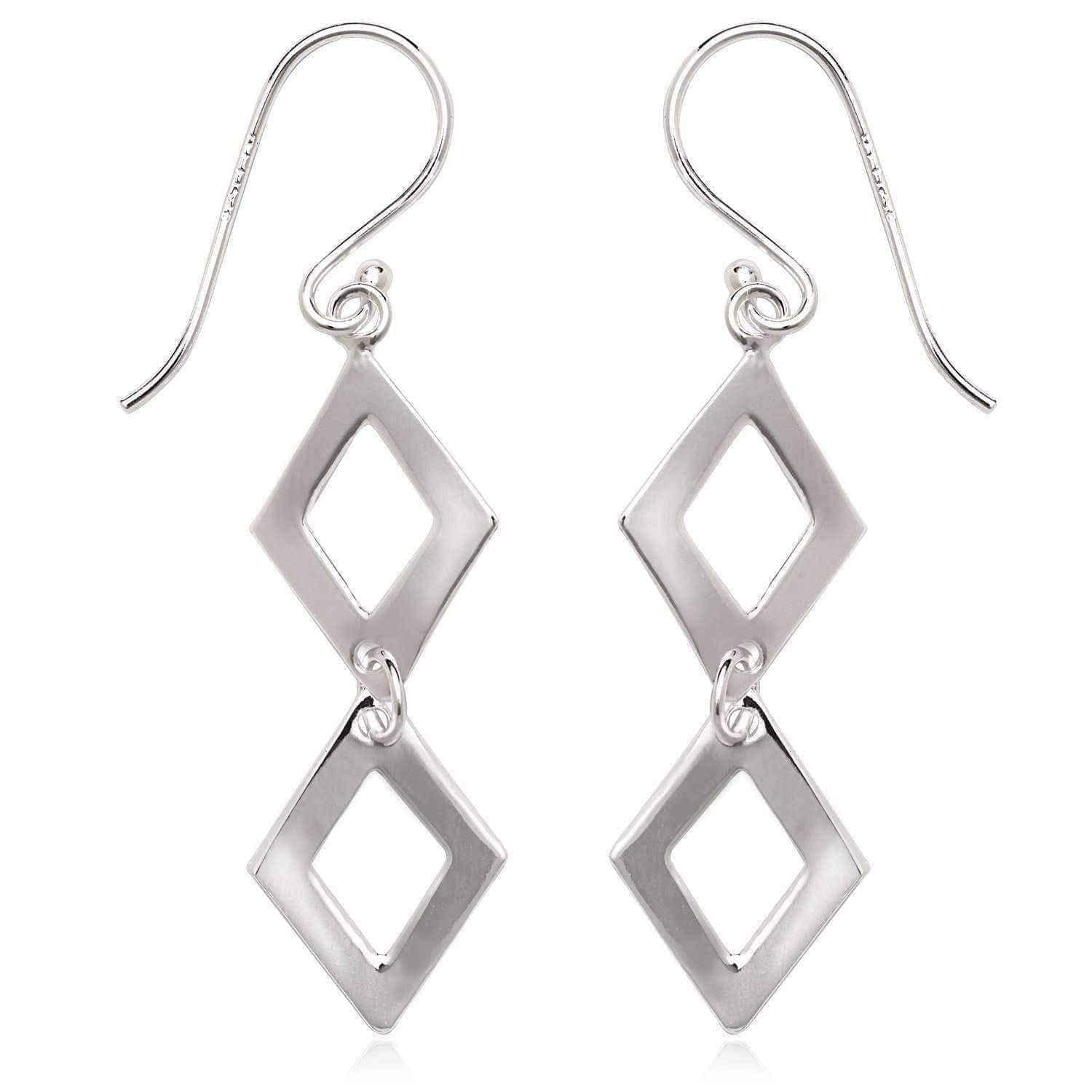 Sterling Silver Double Square Dangle Earrings UK