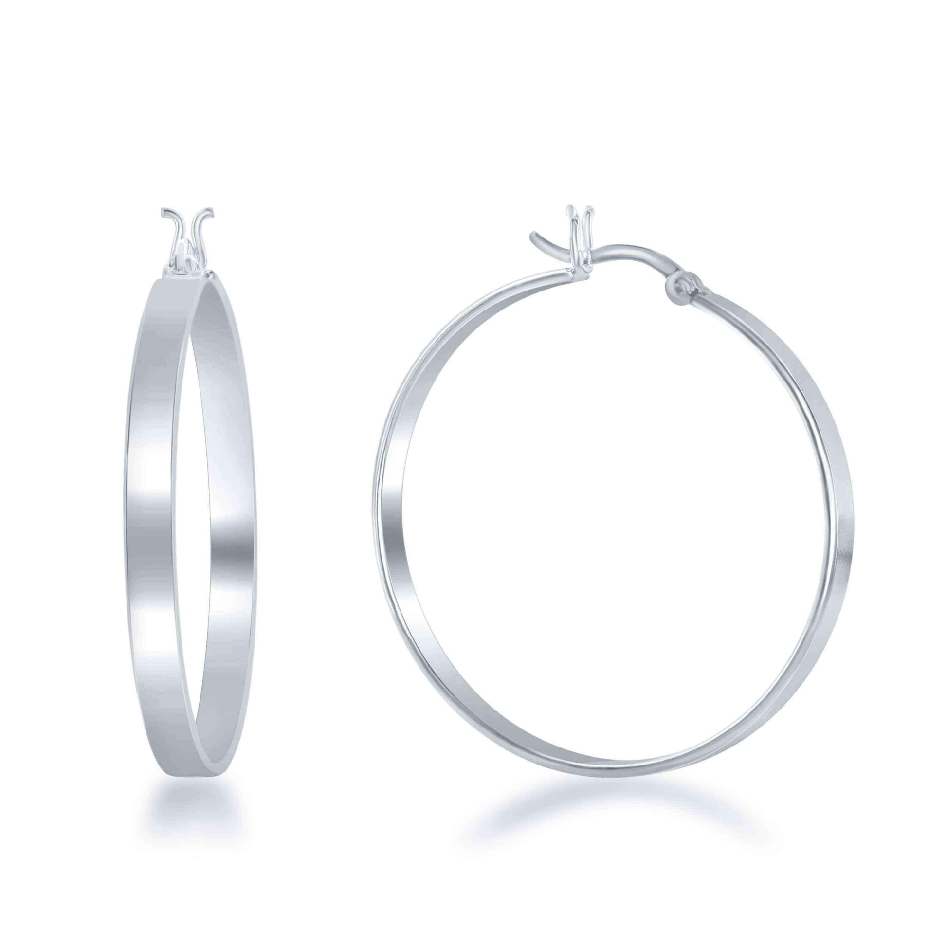 Sterling Silver Italian High Polished 4MM X 35MM Hoop Earring UK