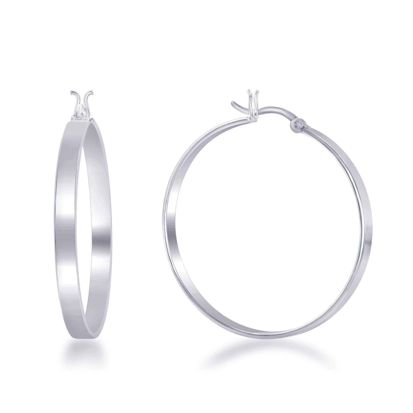 Sterling Silver Italian High Polished 4MM X 35MM Hoop Earring UK