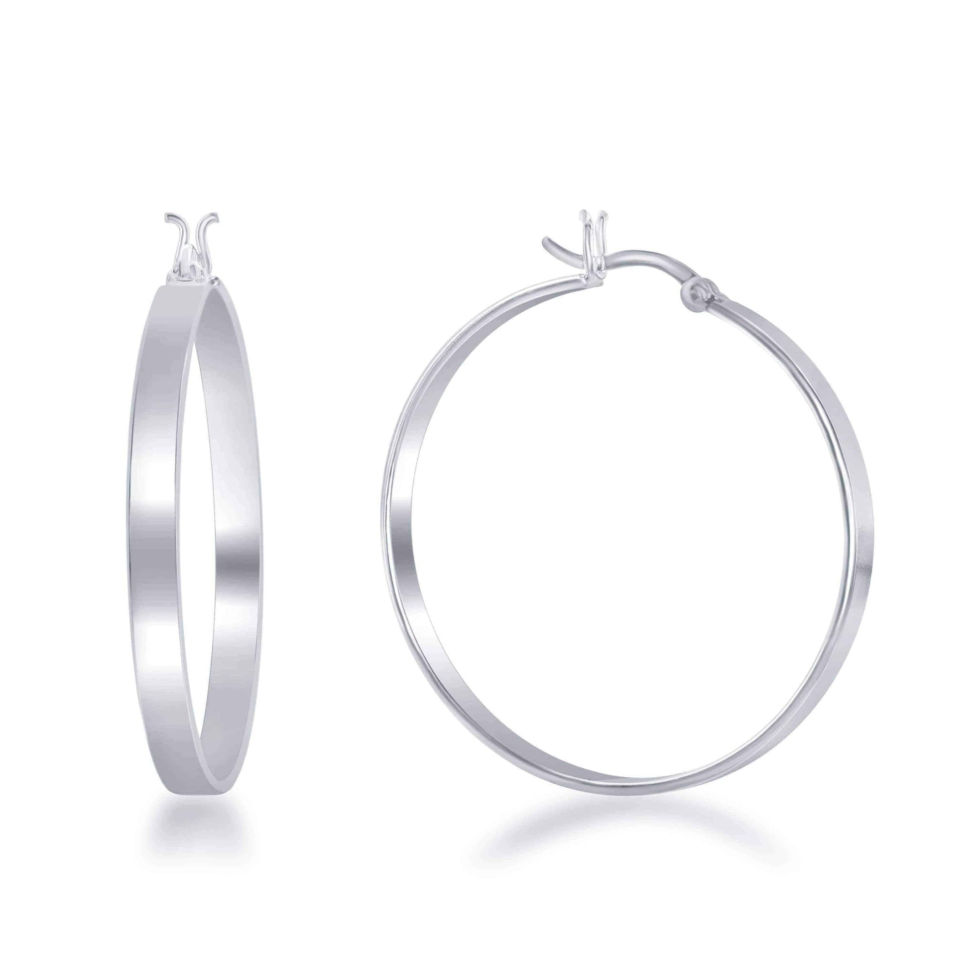 Sterling Silver Italian High Polished 4MM X 35MM Hoop Earring UK