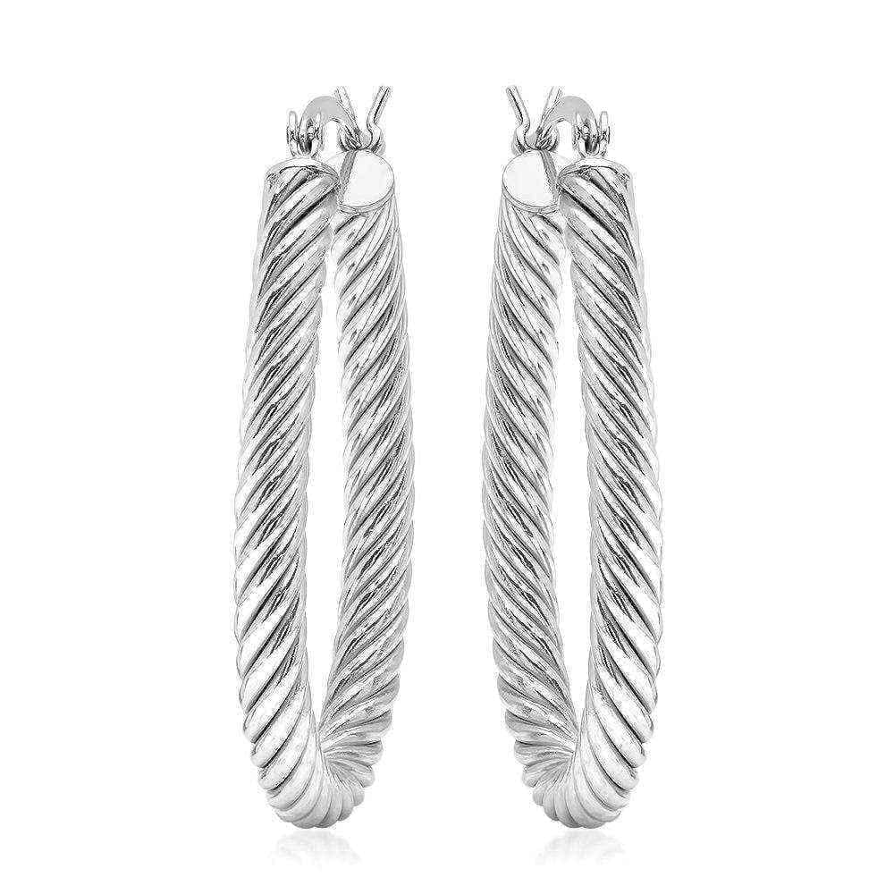 White Sterling Silver Twisted Hoop Earrings UK
