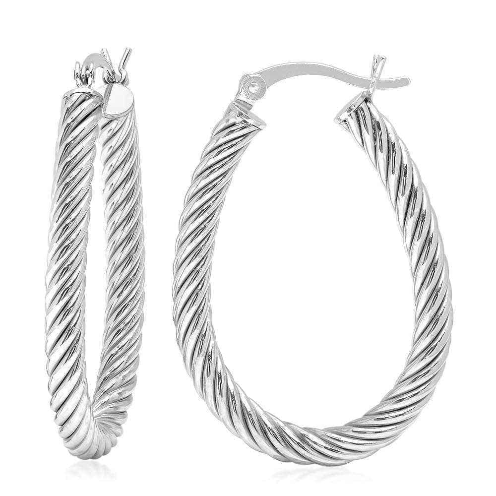 White Sterling Silver Twisted Hoop Earrings UK
