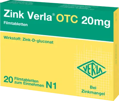 Zinc d-gluconate, ZINC VERLA OTC 20 mg film-coated tablets UK