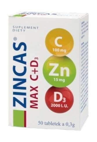 Zincas (zinc) Max C + D3 x 50 tablets UK